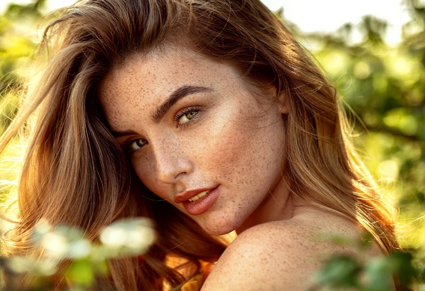 Red-headed model outside