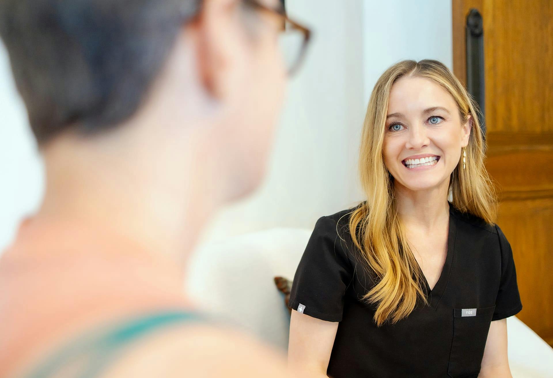 woman smiling at man