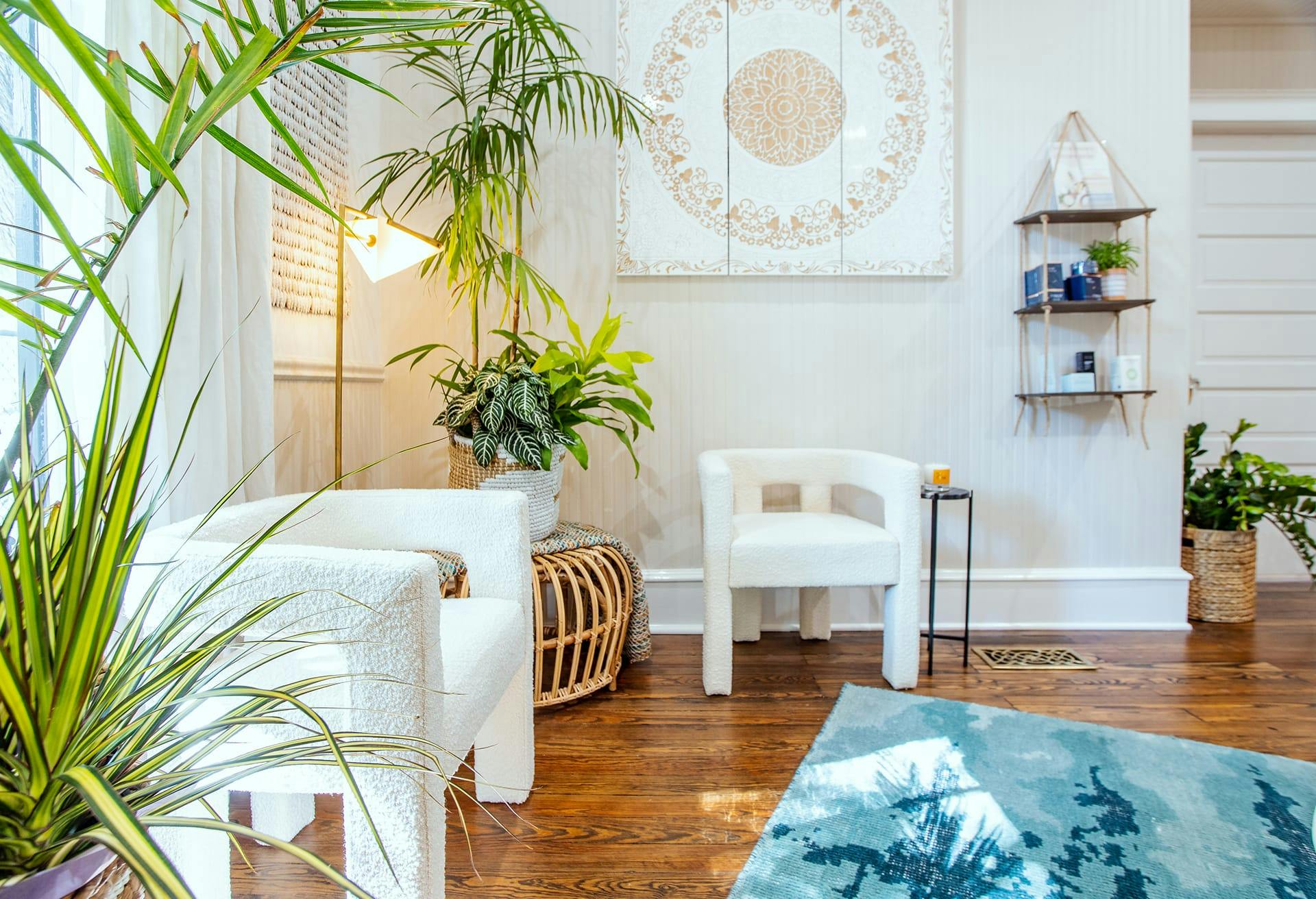 seats in boho styled room