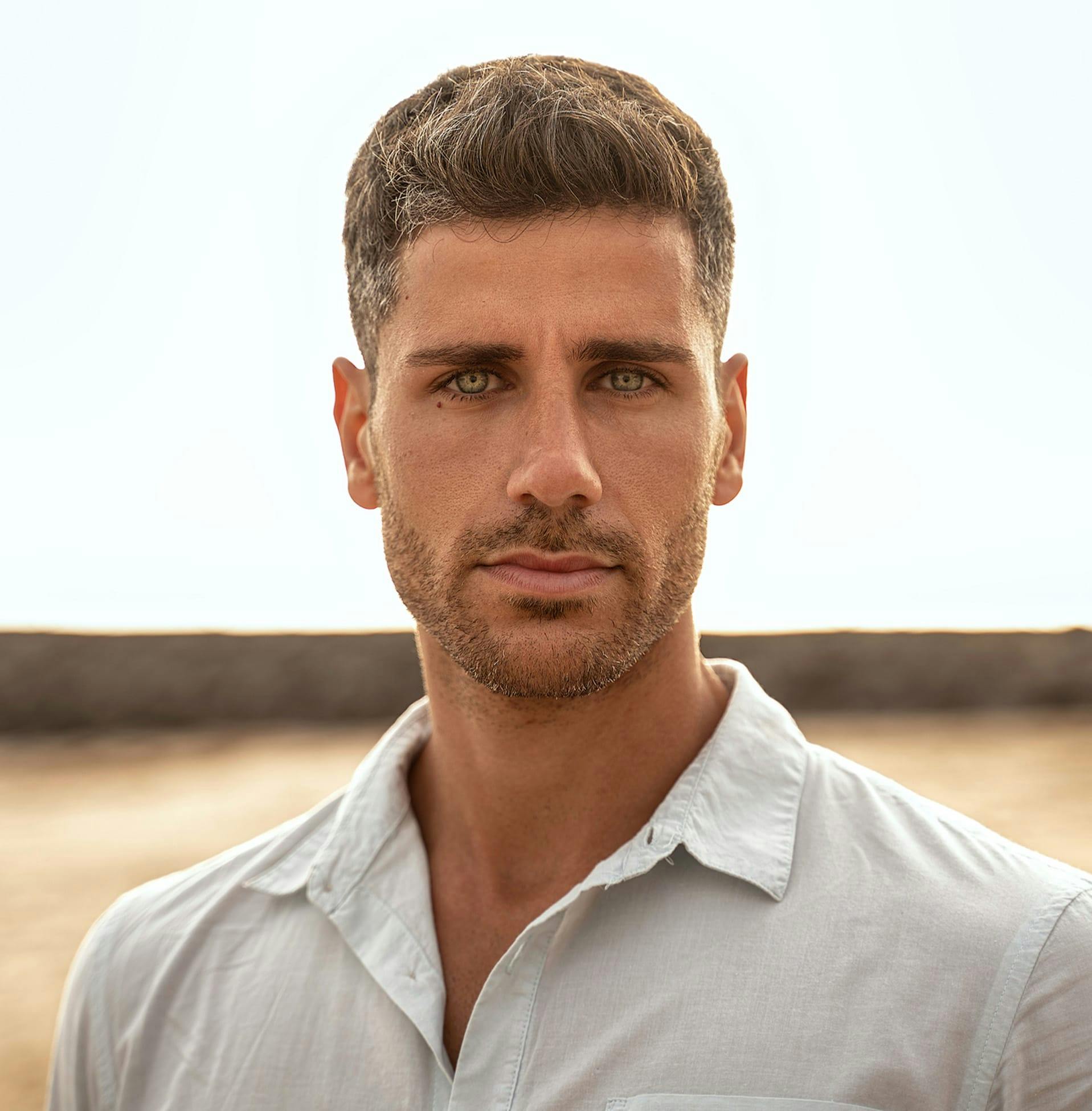 man looking straight forward