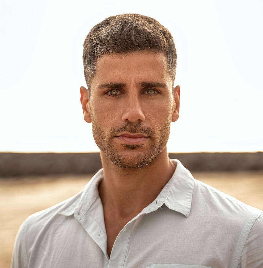 man looking straight forward