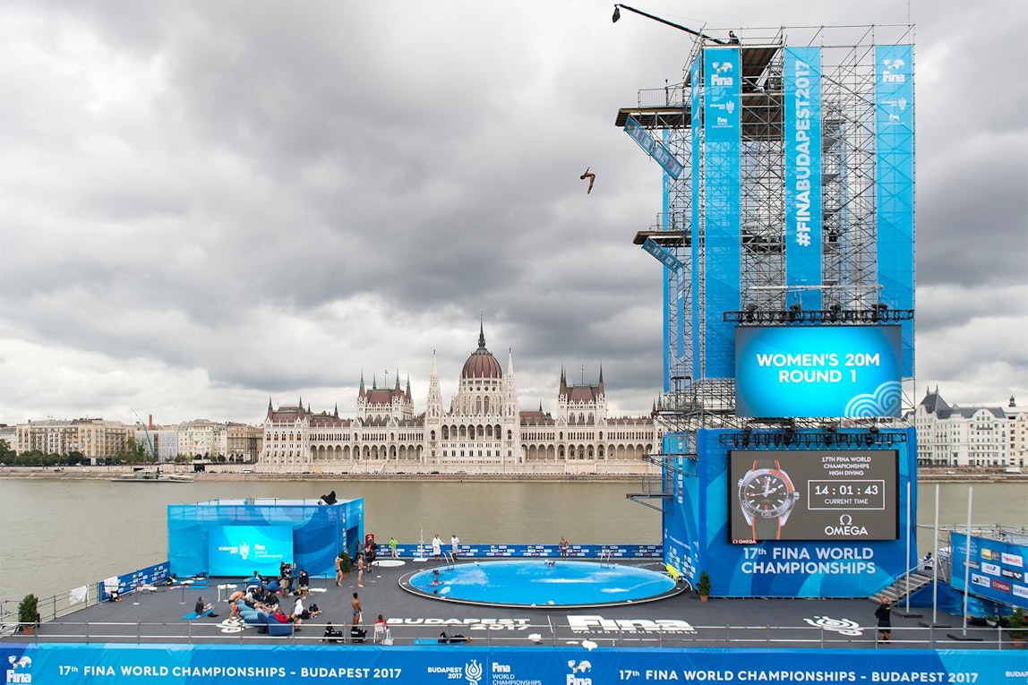 Picture: For the FINA World Championships 2017 in Budapest, NUSSLI constructed the high diving tower on the Batthyány Sq