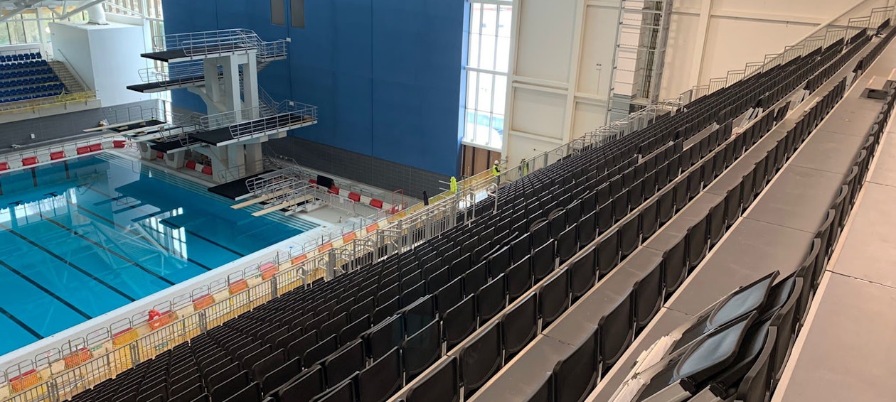 Design and build of temporary facilities (overlay) for the new Sandwell Aquatics Centre in Smethwick near Birmingham, United Kingdom. Design and build of temporary facilities (overlay) for the new Sandwell Aquatics Centre near Birmingham, UK