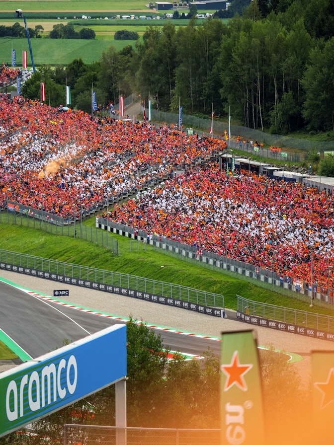 Image: For the Formula 1 Austrian Grand Prix in Spielberg, NUSSLI realized several grandstands, bridges, and an archway. Image: For the Formula 1 Austrian Grand Prix in Spielberg, NUSSLI realized several grandstands, bridges, and an archway.