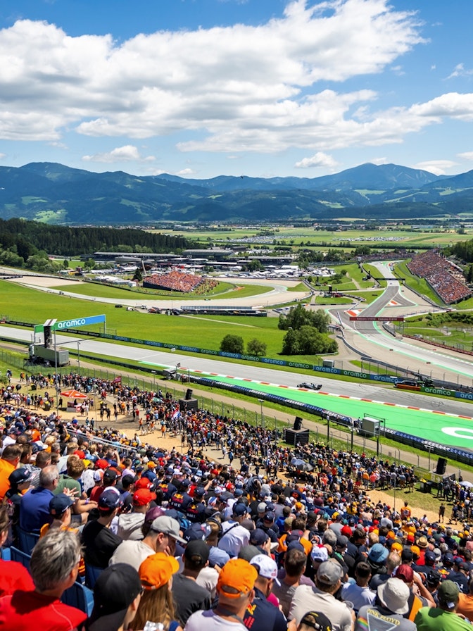 Image: For the Formula 1 Austrian Grand Prix in Spielberg, NUSSLI realized several grandstands, bridges, and an archway. Image: For the Formula 1 Austrian Grand Prix in Spielberg, NUSSLI realized several grandstands, bridges, and an archway.