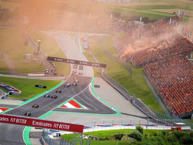 Image: For the Formula 1 Austrian Grand Prix in Spielberg, NUSSLI realized several grandstands, bridges, and an archway. Image: For the Formula 1 Austrian Grand Prix in Spielberg, NUSSLI realized several grandstands, bridges, and an archway.