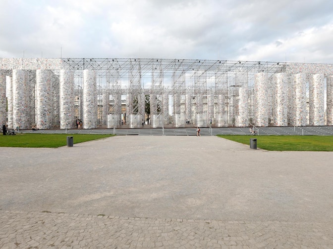 Picture: NUSSLI built a gigantic scaffolding framework to serve as the basic structure for "The Parthenon of Books". Picture: NUSSLI built a gigantic scaffolding framework to serve as the basic structure for "The Parthenon of Books".