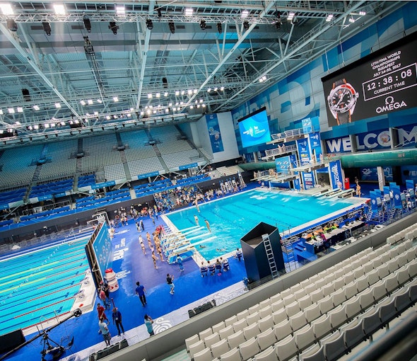 Imagen: Para el 17º Campeonato Mundial de Natación de FINA celebrado en Budapest, NUSSLI amplió el Danube Arena con 9000 asientos más. Imagen: Para el 17º Campeonato Mundial de Natación de FINA celebrado en Budapest, NUSSLI amplió el Danube Arena con 9000
