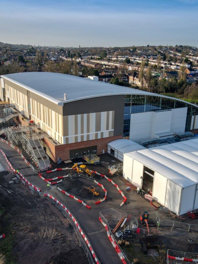 Design and build of temporary facilities (overlay) for the new Sandwell Aquatics Centre in Smethwick near Birmingham, United Kingdom. Design and build of temporary facilities (overlay) for the new Sandwell Aquatics Centre near Birmingham, UK