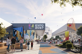 Expo 2027 Belgrad – Geländevisualisierung mit Länderpavillons und öffentlichen Ausstellungsbereichen