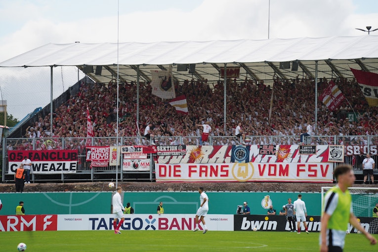 Stadium expansion with a temporary grandstand and fan zone at the SV Elversberg soccer stadium