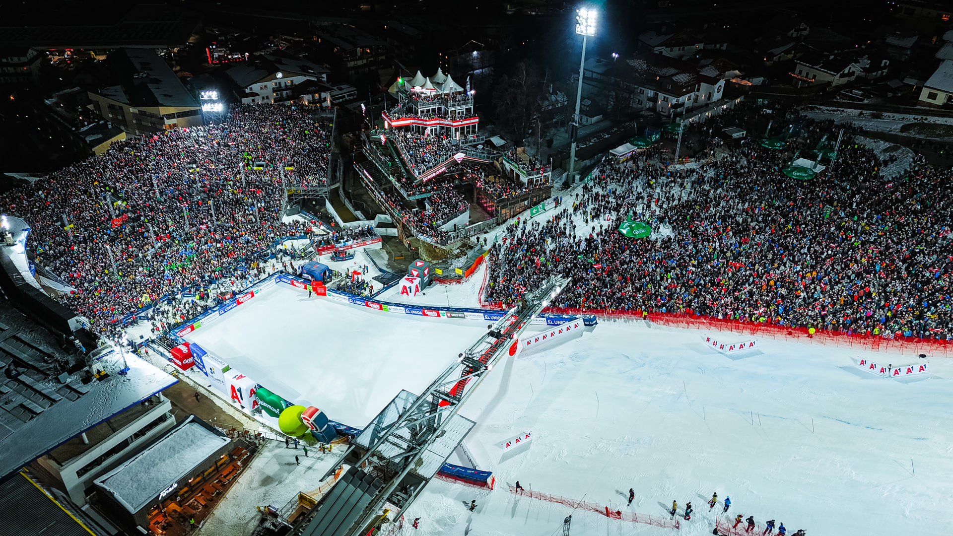 Construction of grandstands for winter sports events