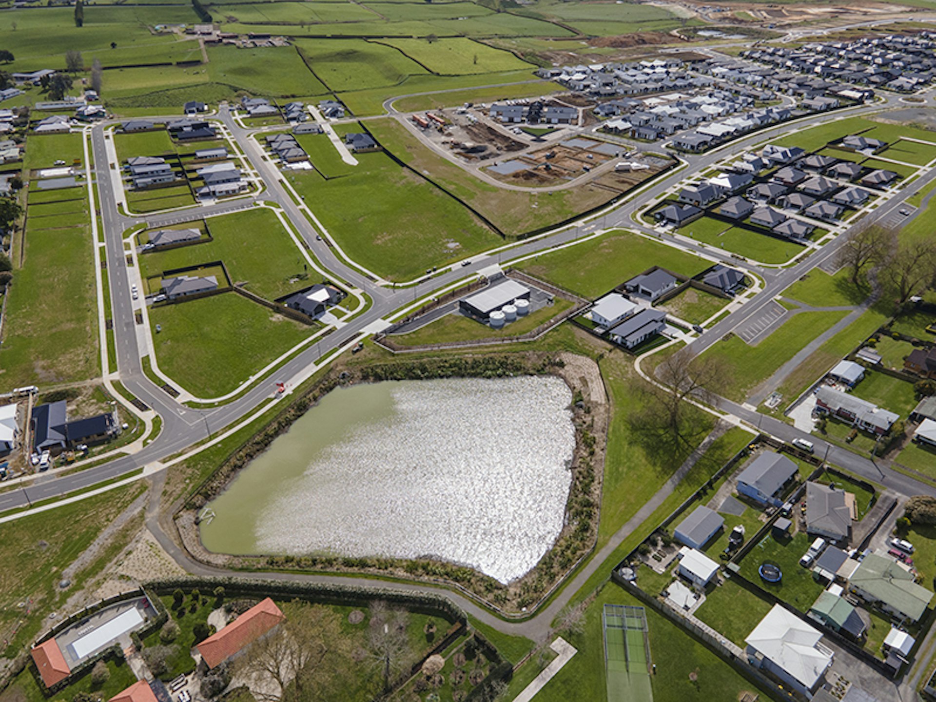Aerial view of the Lockerbie residential subdivision and surrounding area in Morrinsville.