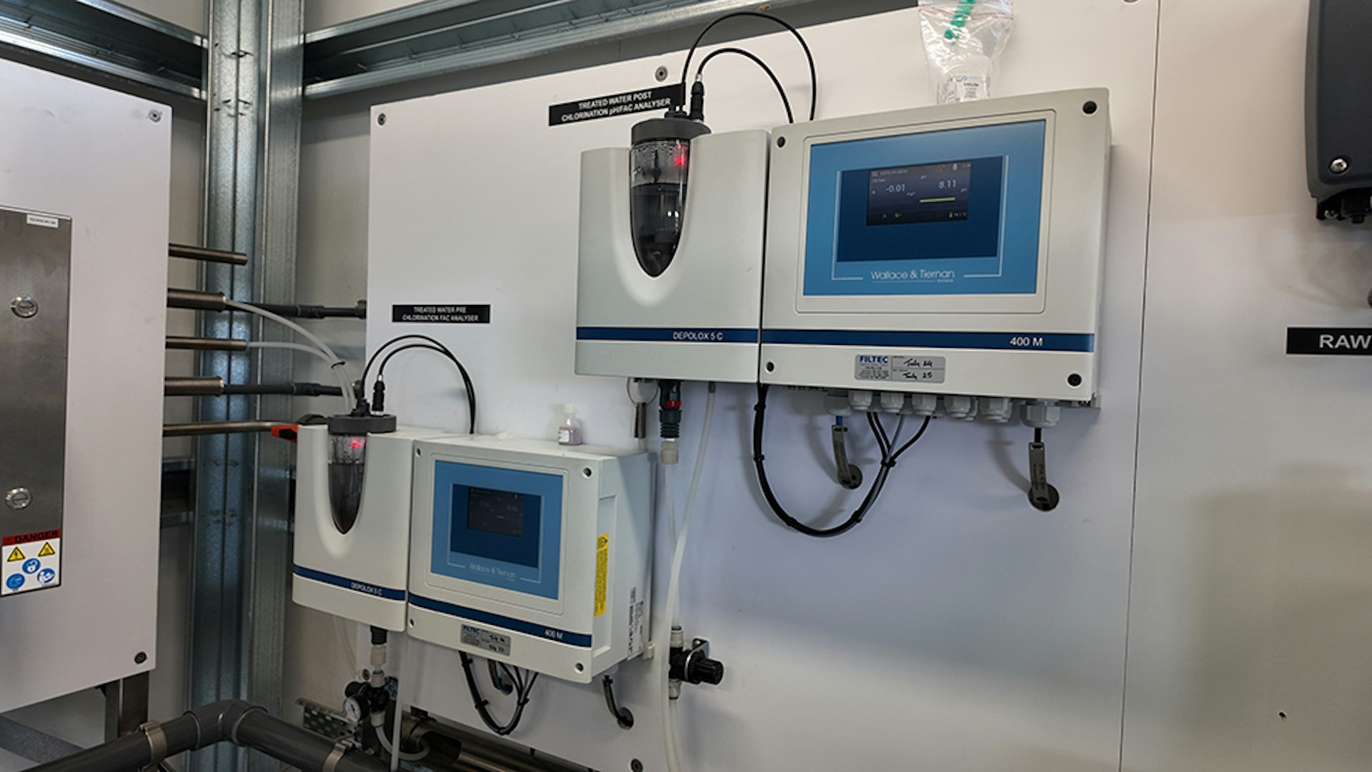 Online water quality analysers monitoring treated water.