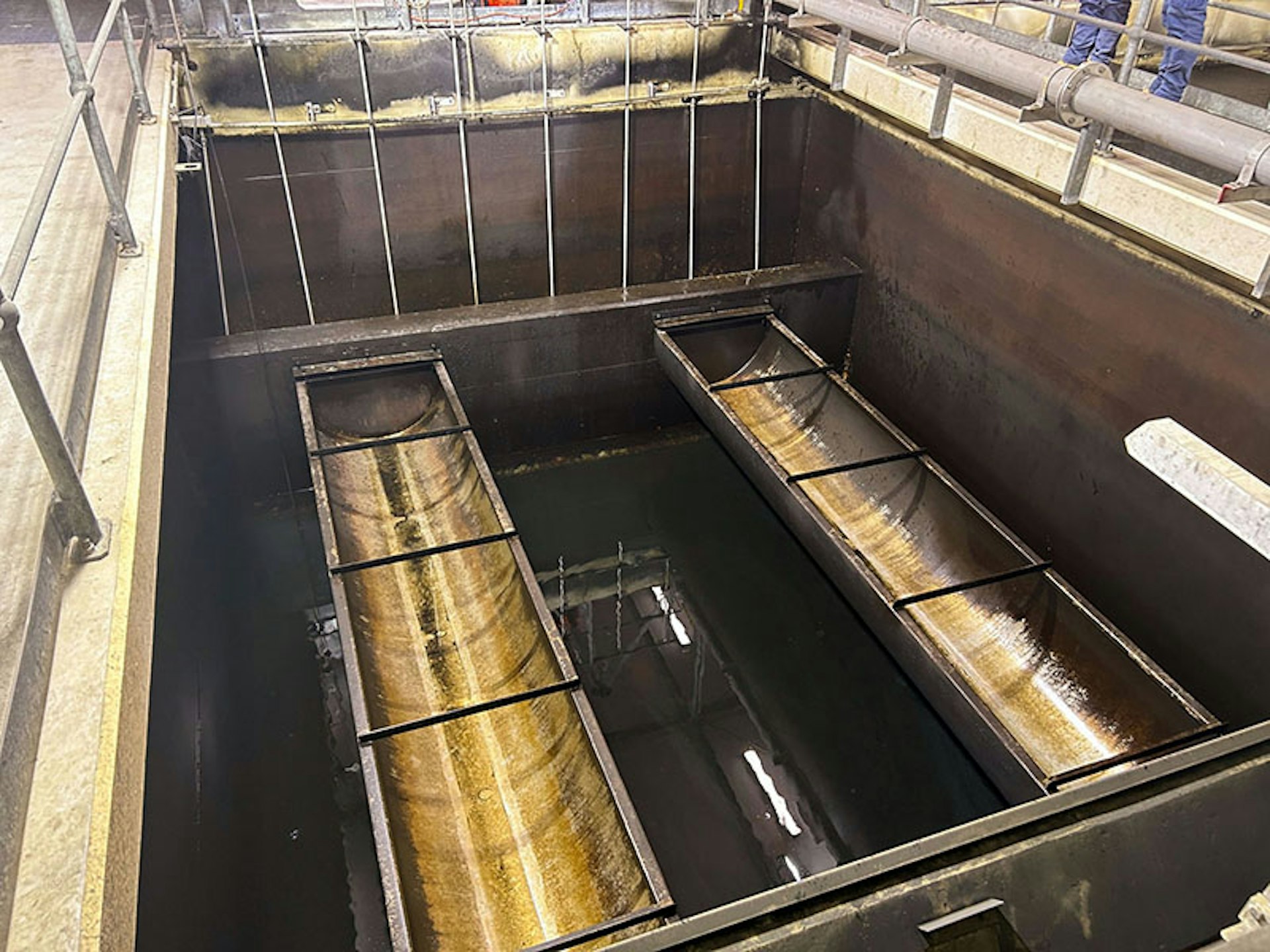 DAFF sludge collection troughs at Lance Creek water treatment plant DAFF sludge collection troughs at Lance Creek water treatment plant