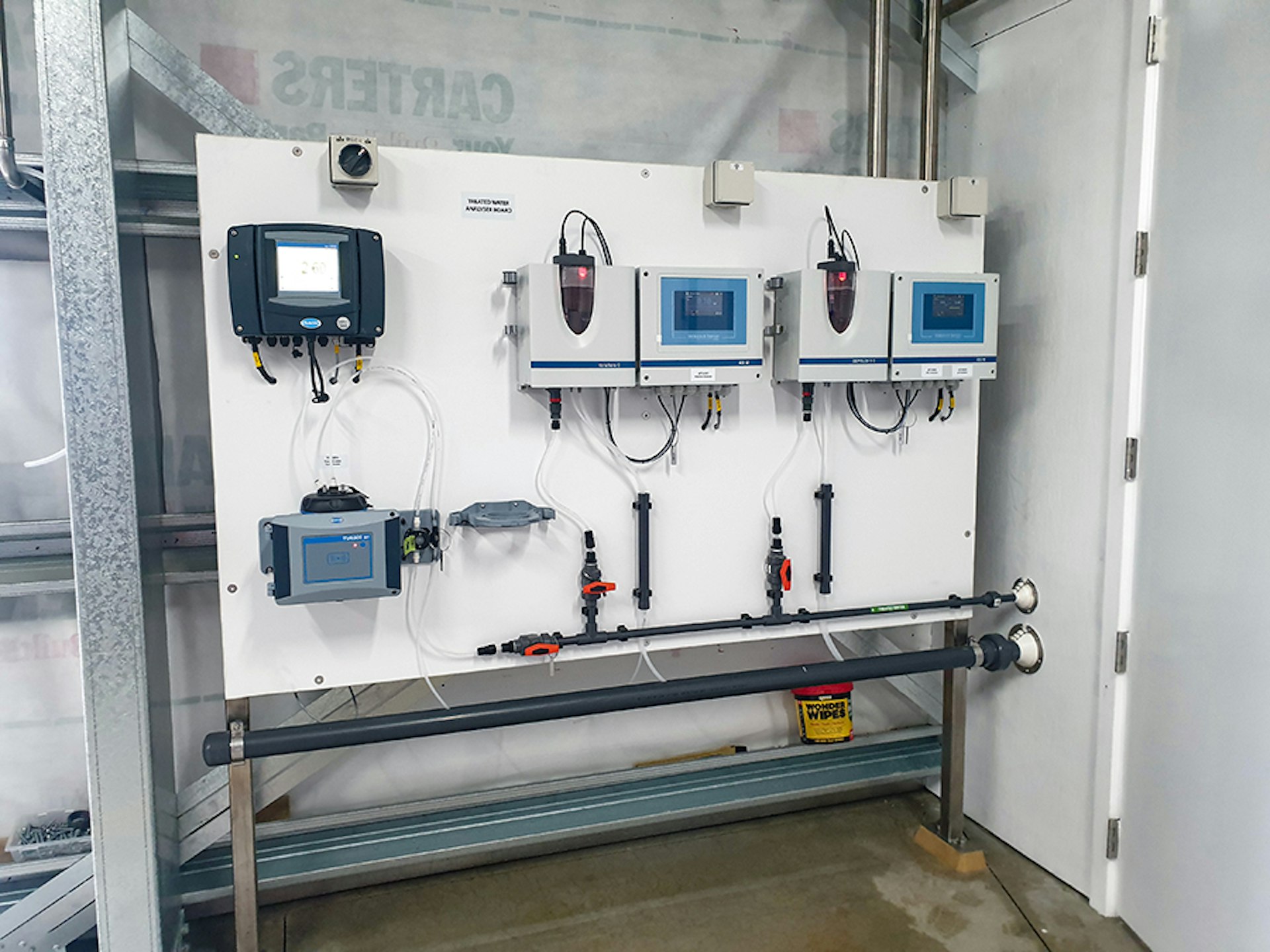 Online water quality analysers and monitoring equipment at Roots Street treatment plant.