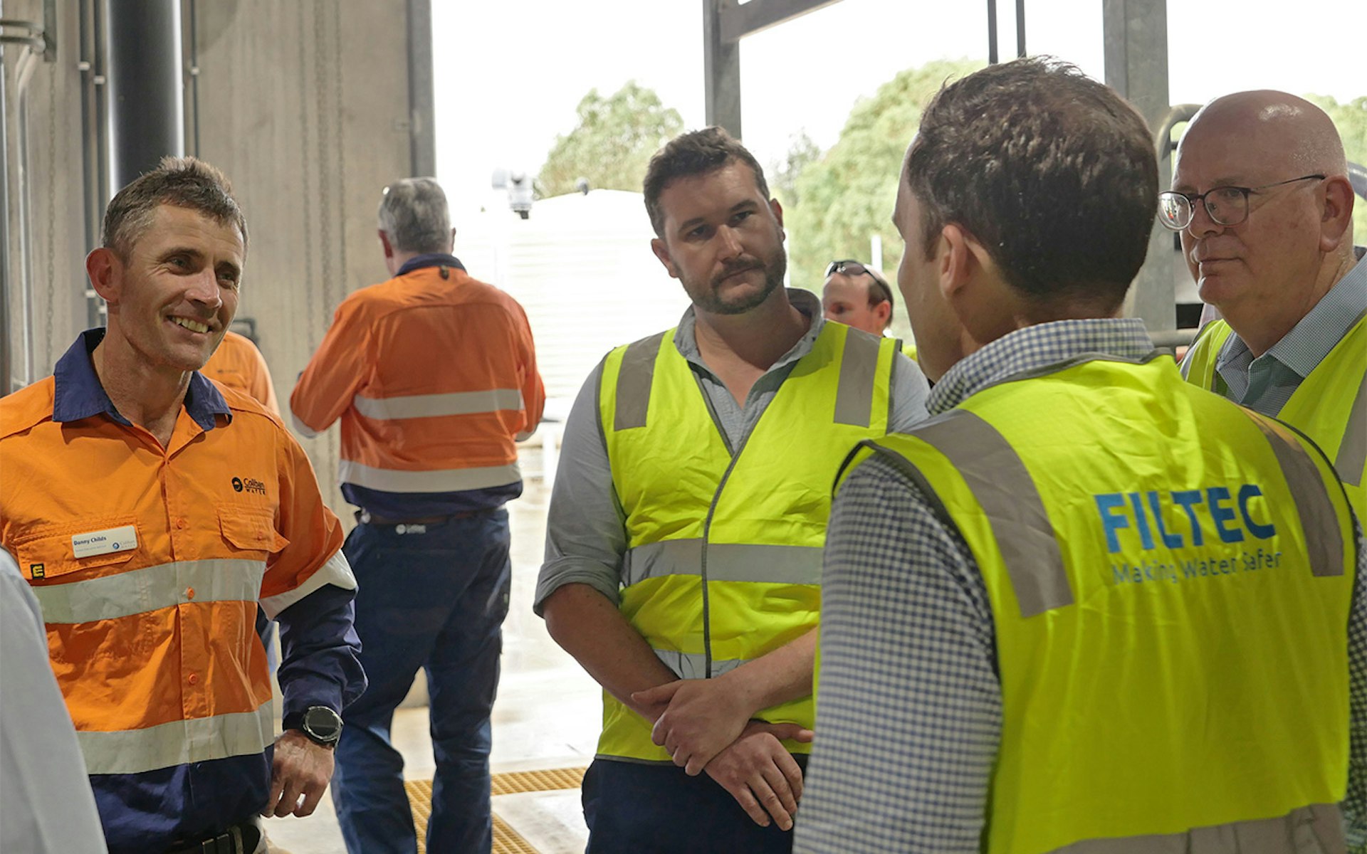 FILTEC and Coliban Water team members in discussion inside Bendigo recycled water treatment facility