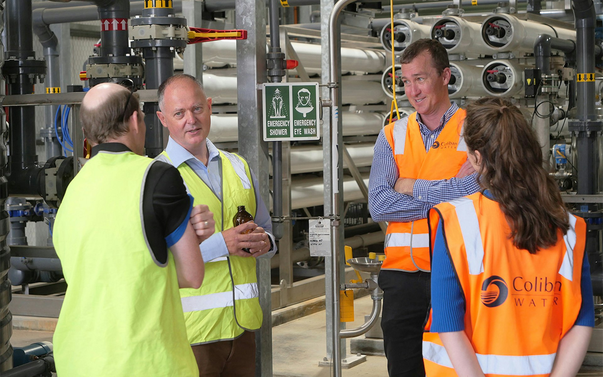 FILTEC and Coliban Water teams gathered inside treatment plant during Bendigo recycled water factory opening event