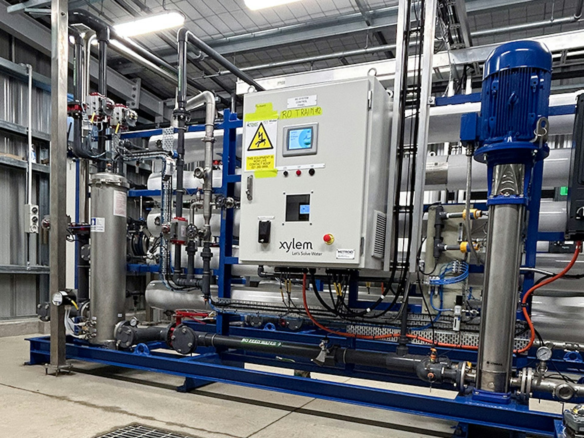 RO-EDI system control panel and process skid at Fonterra Edendale with integrated reverse osmosis and electrodeionisation equipment