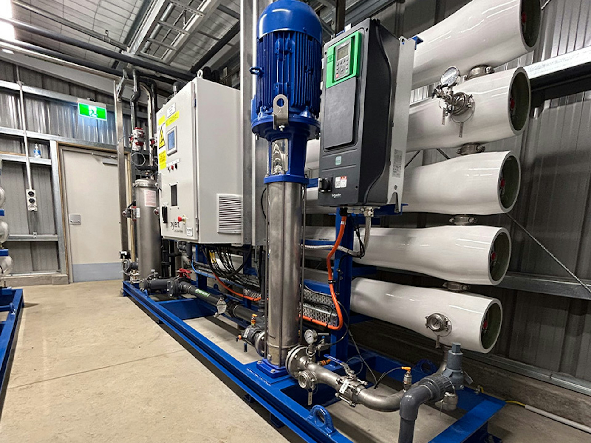 RO-EDI process skid at Fonterra Edendale showing integrated reverse osmosis and electrodeionisation treatment system