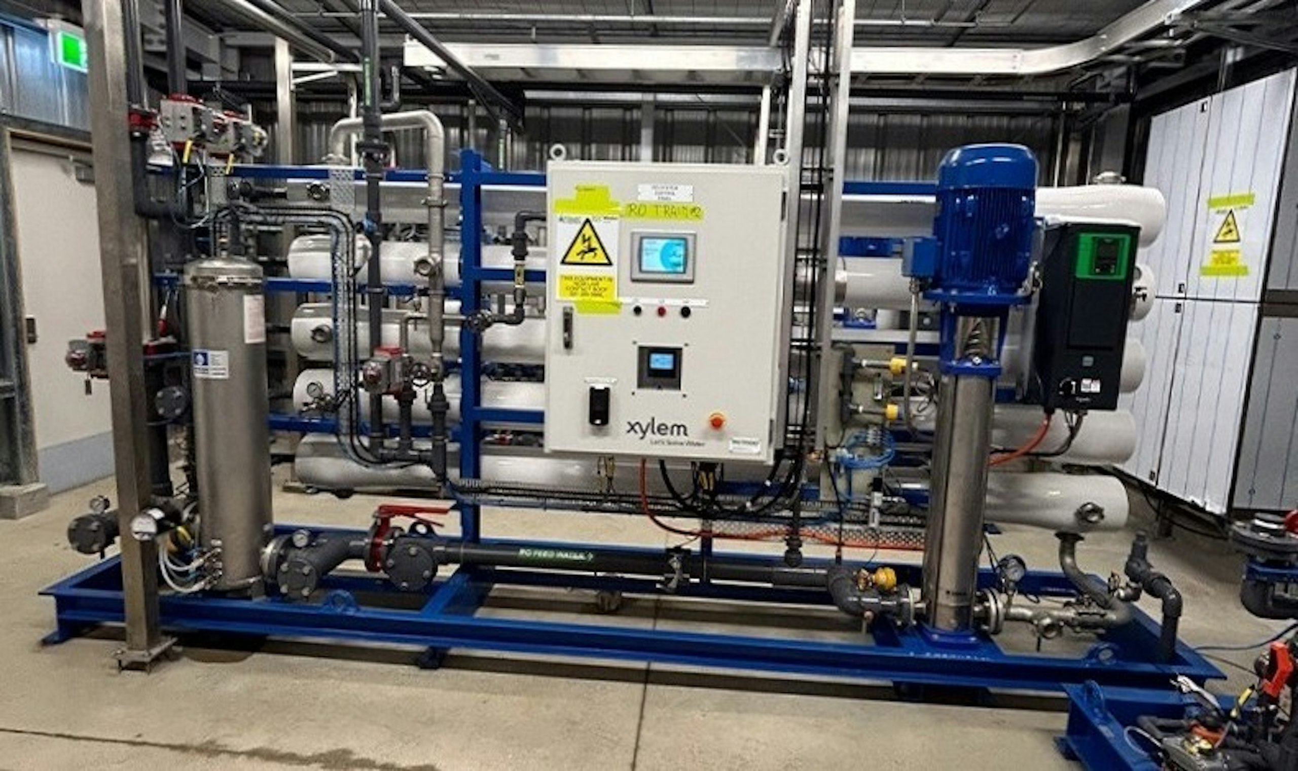 RO-EDI skid assembly at Fonterra Edendale showing reverse osmosis and electrodeionisation system for high-purity boiler feedwater production