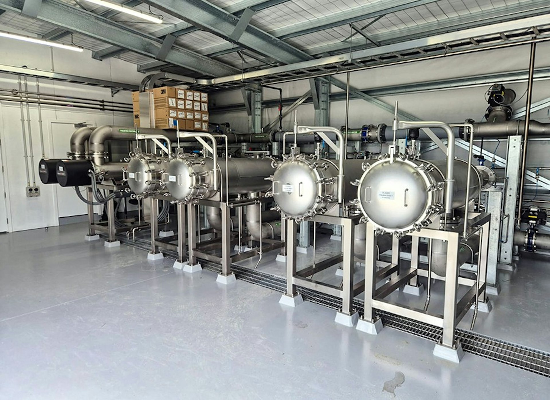 Two-stage cartridge filtration and UV disinfection system at Roots Street treatment plant.