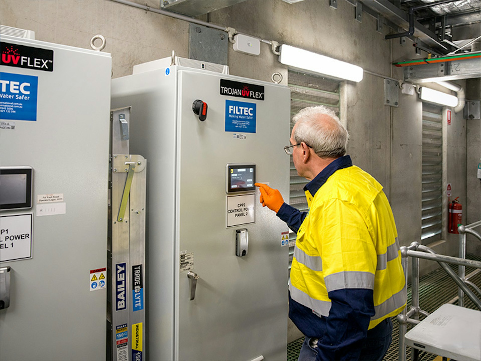Operator using TrojanUVFlex UV disinfection control panel at Warrnambool Water Treatment Plant