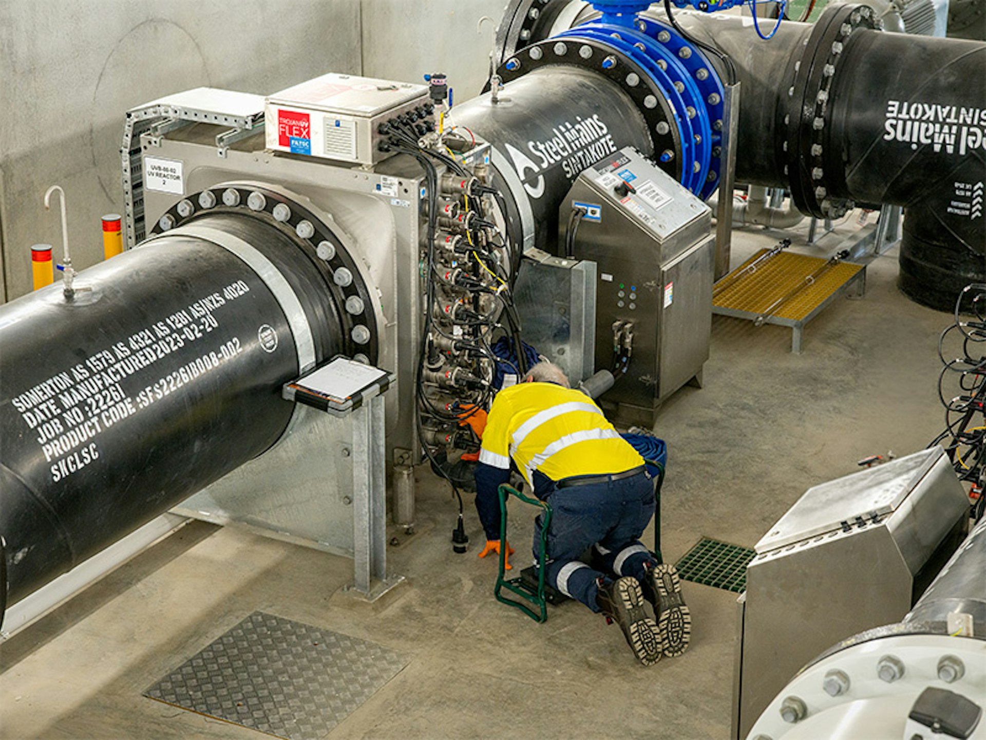 FILTEC technician performing maintenance on TrojanUVFlex UV reactor at Warrnambool Water Treatment Plant