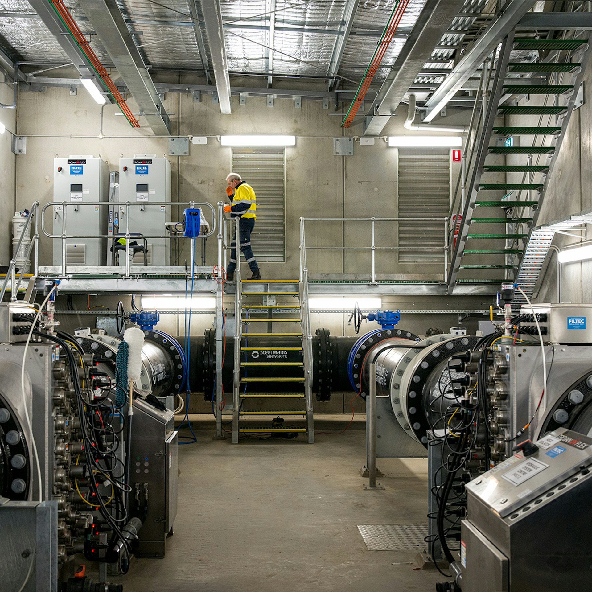 Interior of Warrnambool Water Treatment Plant UV disinfection facility with TrojanUVFlex reactors
