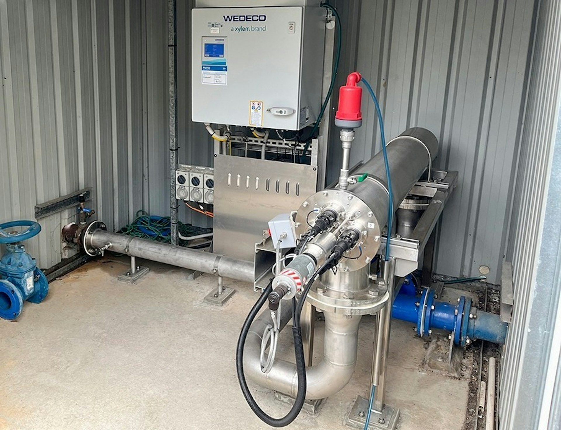 Wedeco LBX UV system installed within a confined brownfield treatment plant building