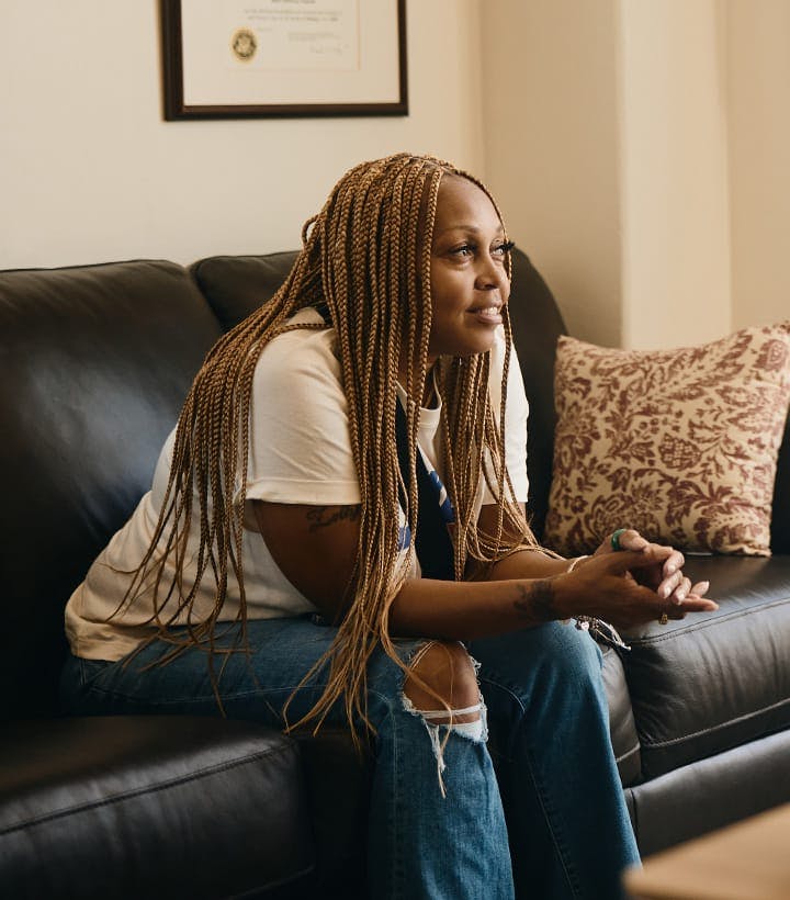 woman sitting on a couch
