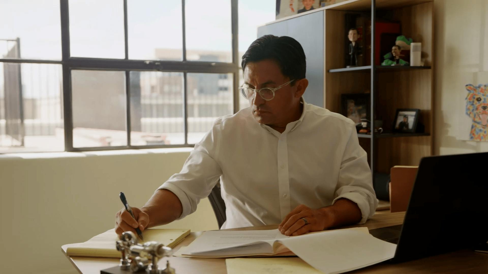 Mark Fassold doing paperwork