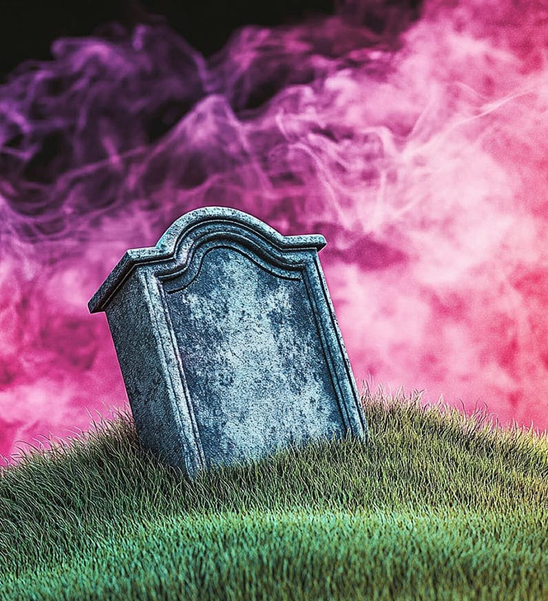 gravestone surrounded by smoke
