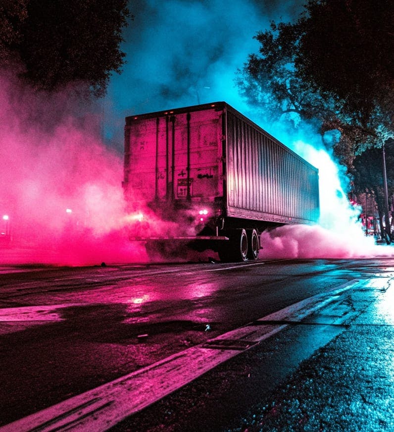 18-wheeler with smoke coming from it