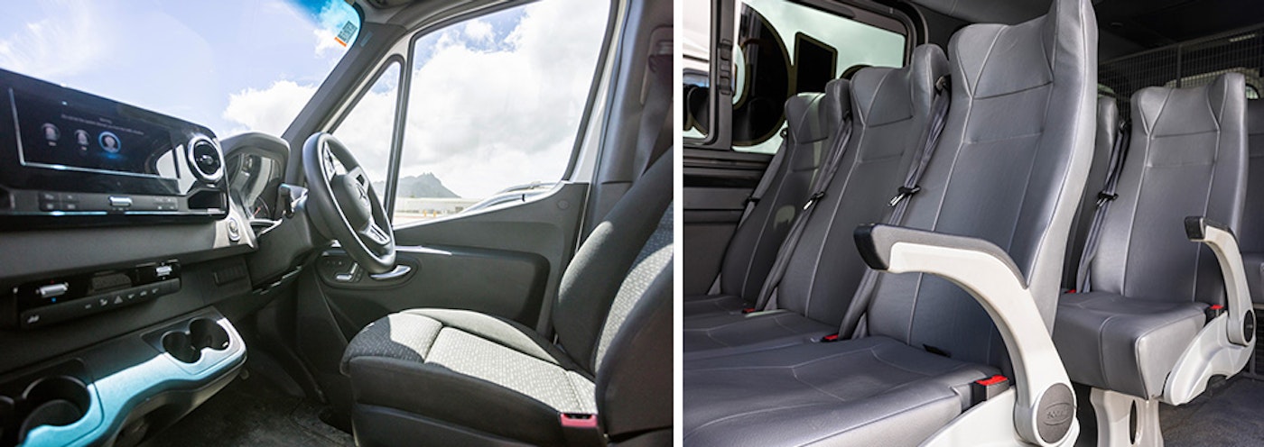 Interior of Trigg Construction's Mercedes-Benz Sprinter bus from Keith Andrews.
