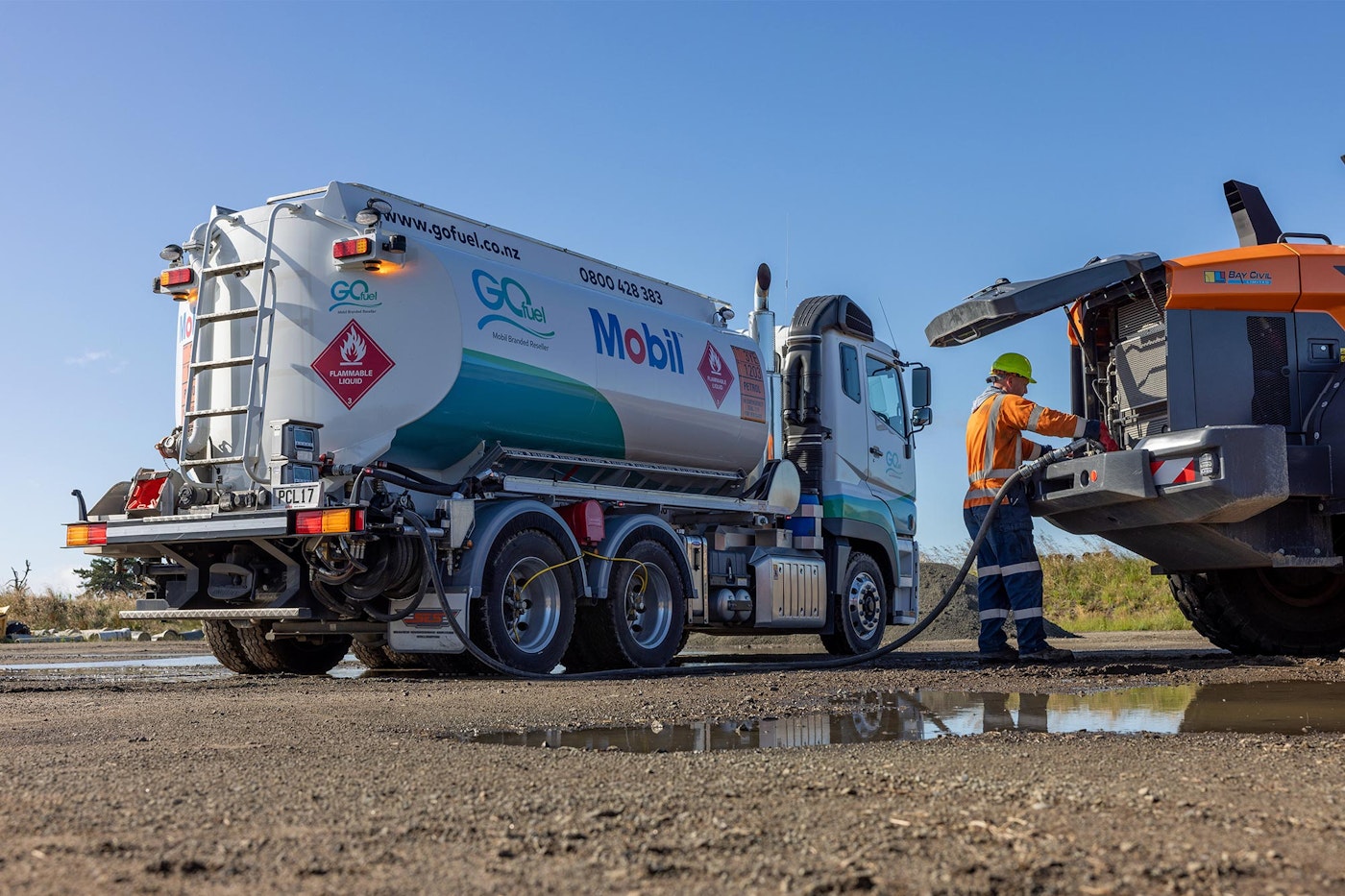 GOfuel's FUSO Shogun fuel tanker from Keith Andrews refuelling tractor onsite.