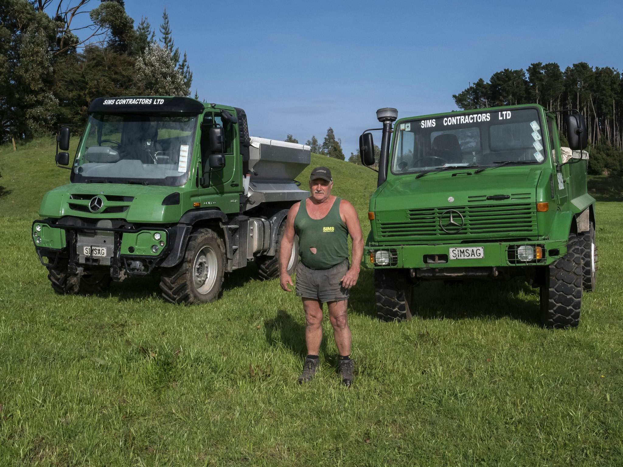 Robert Sims of Sims Contractors in front of Mercedes-Benz Unimog from Keith Andrews.