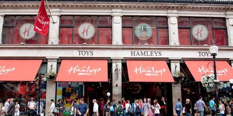 Outside view of Hamleys store with people