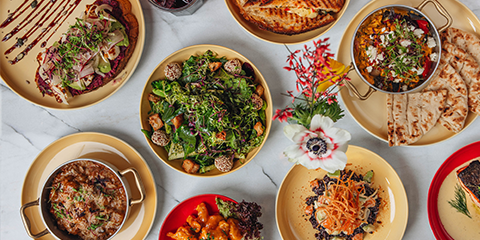 Bowls of food on a table