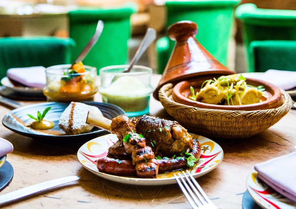 Three dishes of food on a table