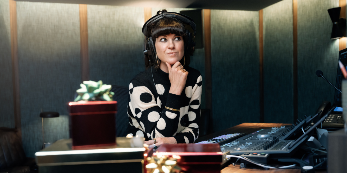 Woman with headphones on