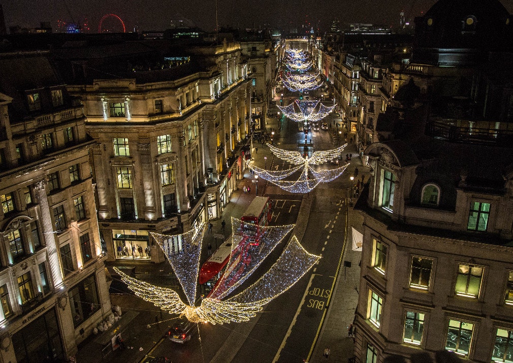 Christmas lights down the street