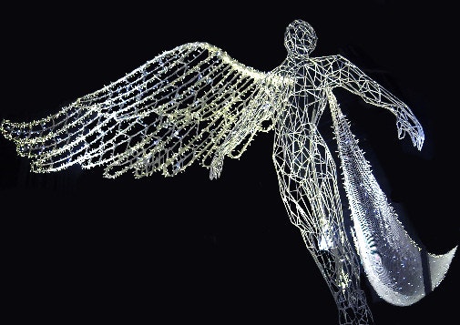 Angel wire model covered in lights
