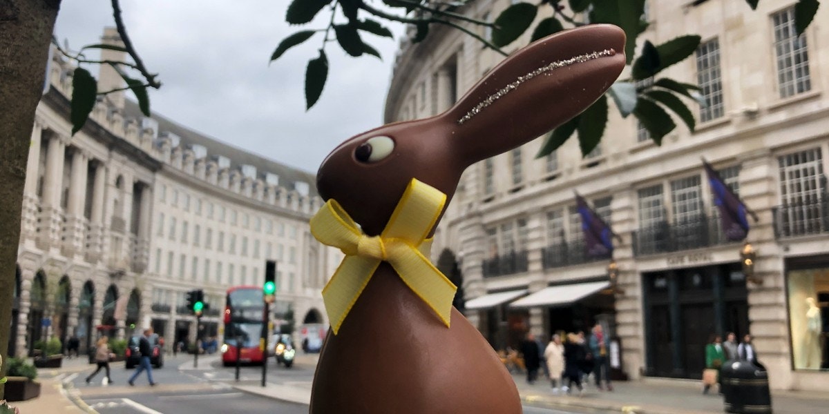 Chocolate bunny with yellow ribbon