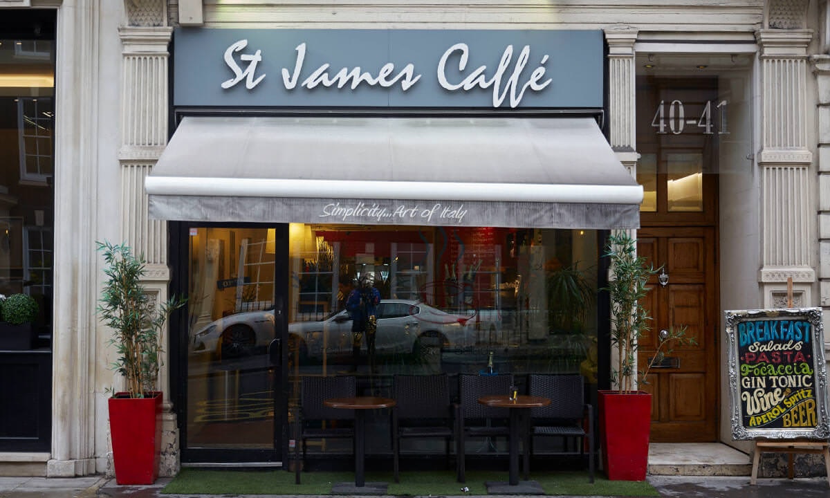Shop front with St James Caffe sign