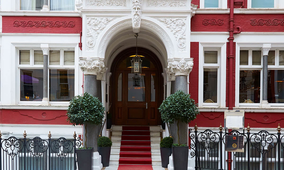 Red and white styled hotel front