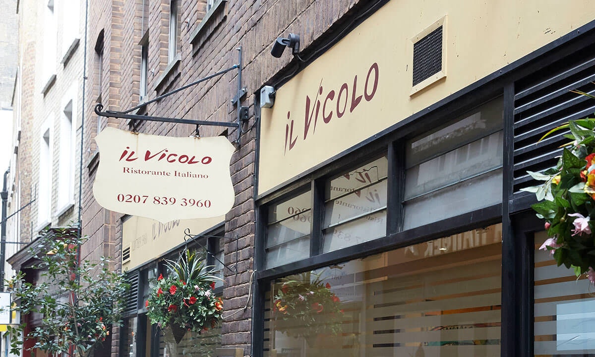 Restaurant sign and shop