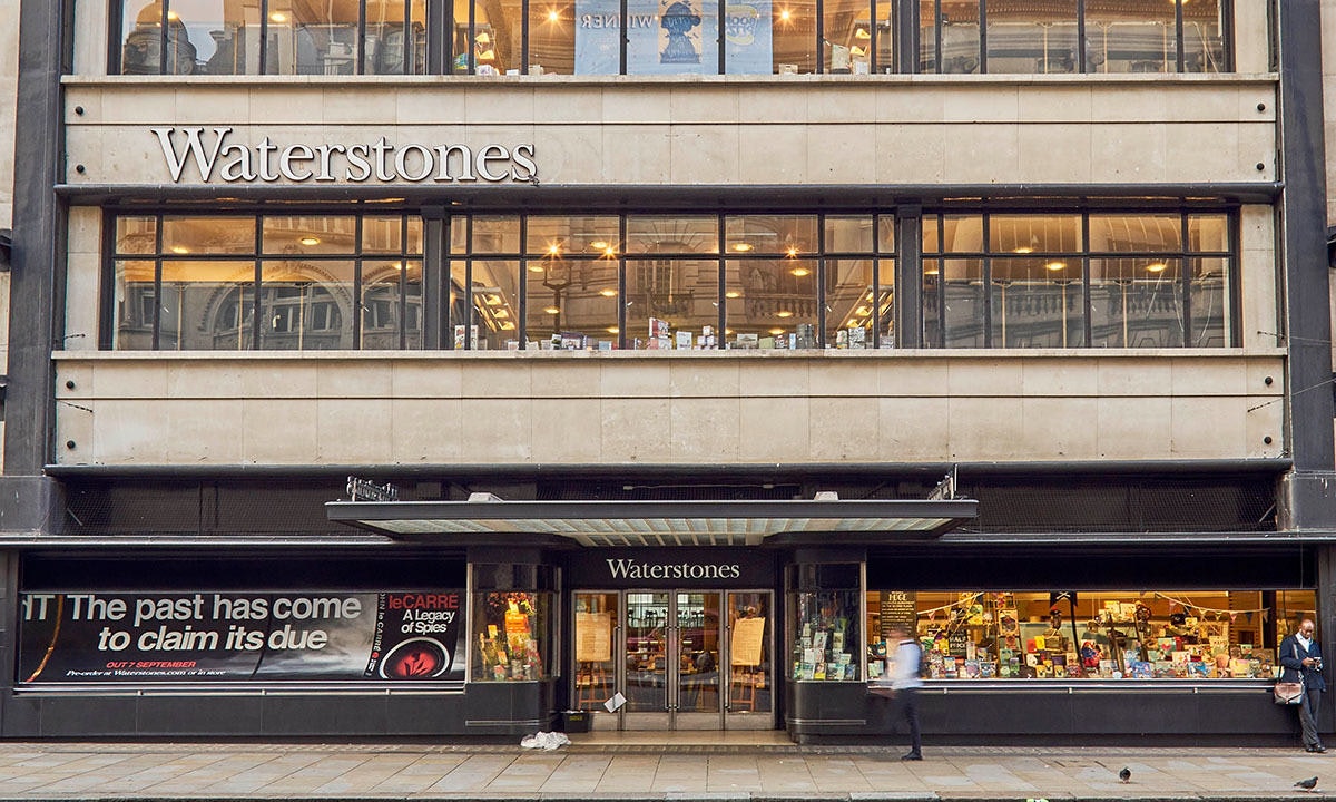 Waterstones logo and building view