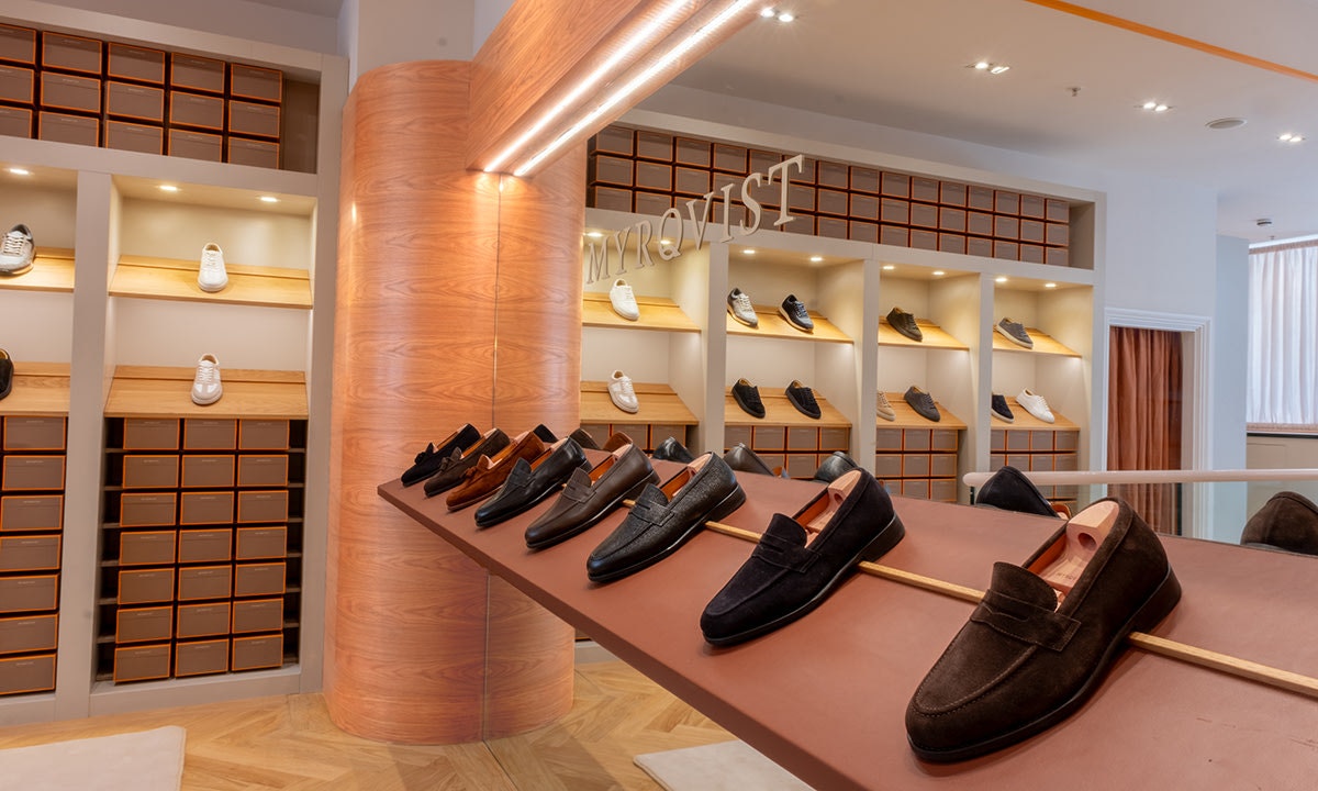 Row of shoes on a shelf