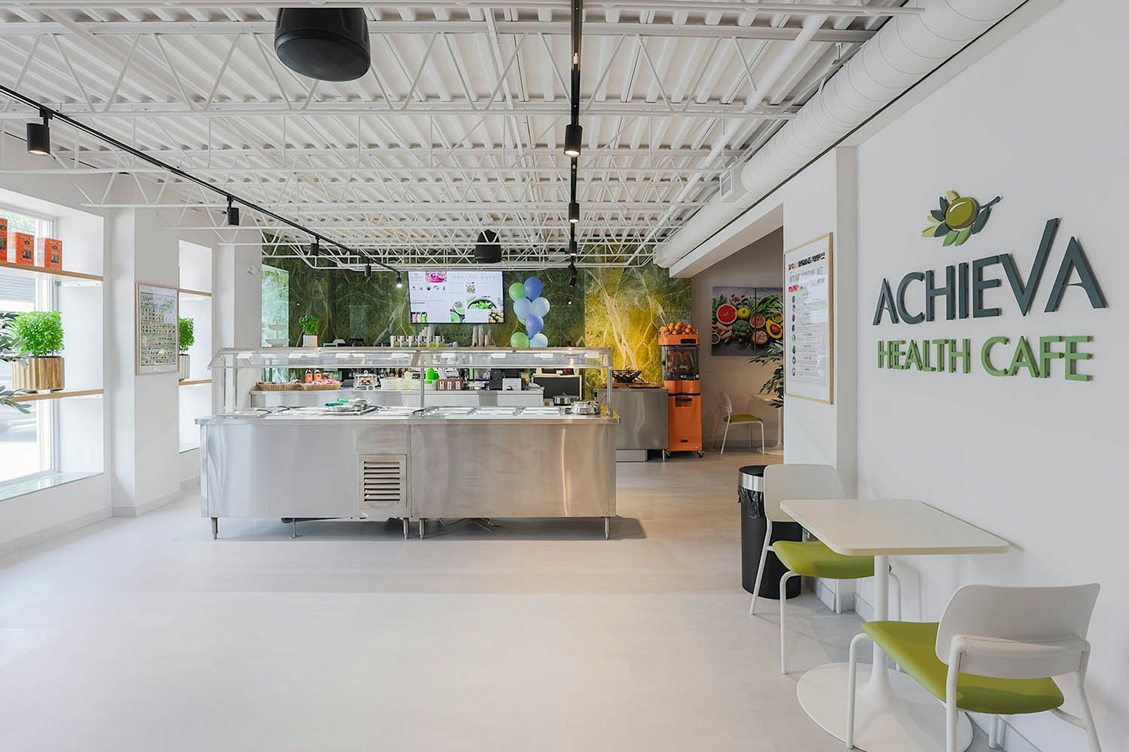 Assorted healthy food and drink options at Achieva Health Café